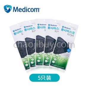 【新品】Medicom麦迪康柳叶形韩国KF94口罩成人款黑色独立包装      黑色KF94口罩5只