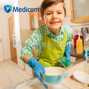 Medicom麦迪康一次性橡胶手套丁腈蓝色小孩男女童手工橡胶丁晴