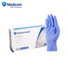 麦迪康 /Medicom 1191D轻柔型一次性丁腈无粉轻薄电子制药实验室工业科研家务清洁手套蓝色 大号 100只/盒